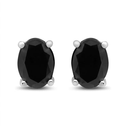 14K White Gold 1/2 Cttw Round Brilliant-Cut Black Diamond Classic 4-Prong Stud Earrings with Screw Backs (Fancy Color-Enhanced, I2-I3 Clarity)