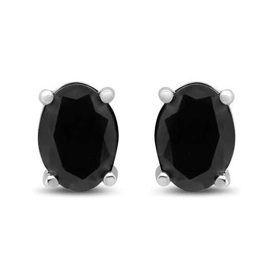 14K White Gold 1/2 Cttw Round Brilliant-Cut Black Diamond Classic 4-Prong Stud Earrings with Screw Backs (Fancy Color-Enhanced, I2-I3 Clarity)