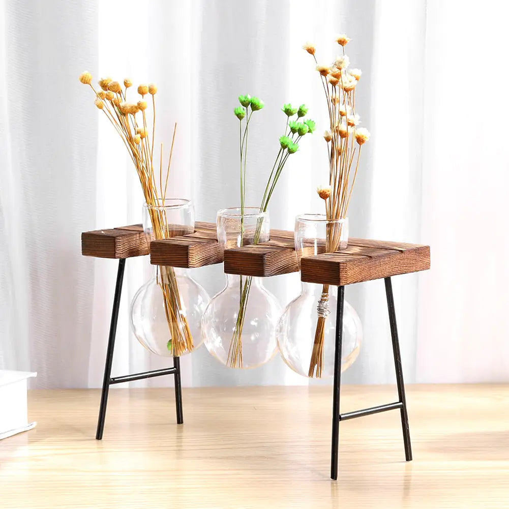 Glass and Wood Vase Planter Table Desktop Tool Dropshipping Store