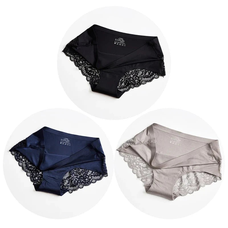 WHPC 3PCS/Set Lace Women's Panties Big Size 4XL Soft Cozy Underwear Female Silk Satin Briefs Breathable Underpants Sexy Lingerie [UND] WarmSteps Lingerie Store