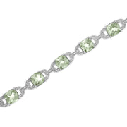 View details for .925 Sterling Silver 7x7 mm Cushion Cut Green Amethyst and 1/20 cttw Round Cut Diamond Fashion Tennis Bracelet (I-J Color, I1-I2 Clarity) - 7"